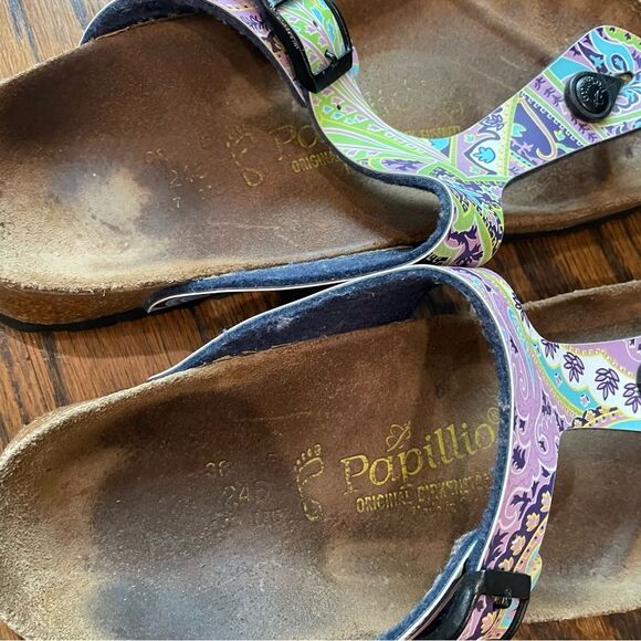 BIRKENSTOCK PAPILLIO Gizeh Purple & Green Paisley Print Faux Leather Sandals - Picture 5 of 8